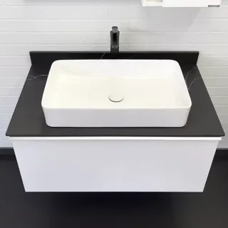 Тумба-умывальник Comforty Милан-90 белая со столешницей Калакатта Блэк с раковиной Comforty 78189